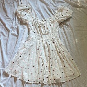 ✨New Listing✨ Francesca’s White Dress with Red Floral Cherry Pattern